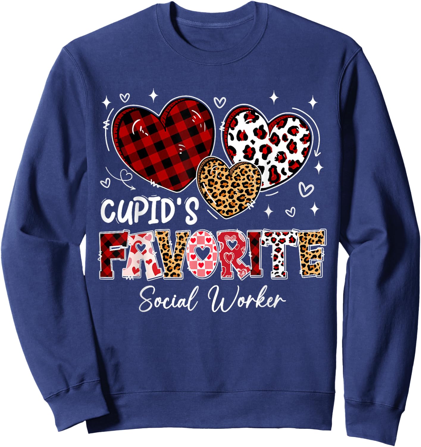 Three Hearts Cupid's Favorite Social Worker Valentine Sweatshirt - Sweatshirt | Navy