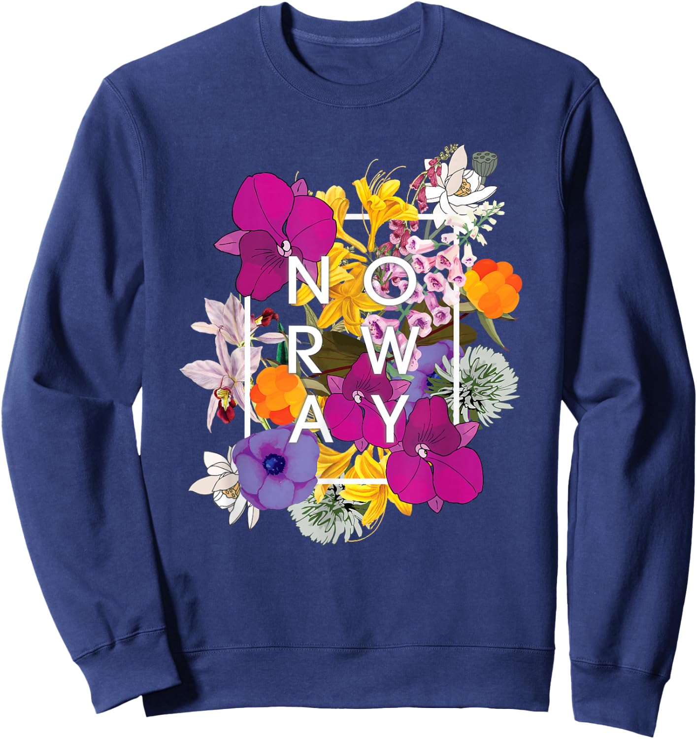Flowers of Norway Word Art - Norwegian Pride Sweatshirt - Sweatshirt | Navy