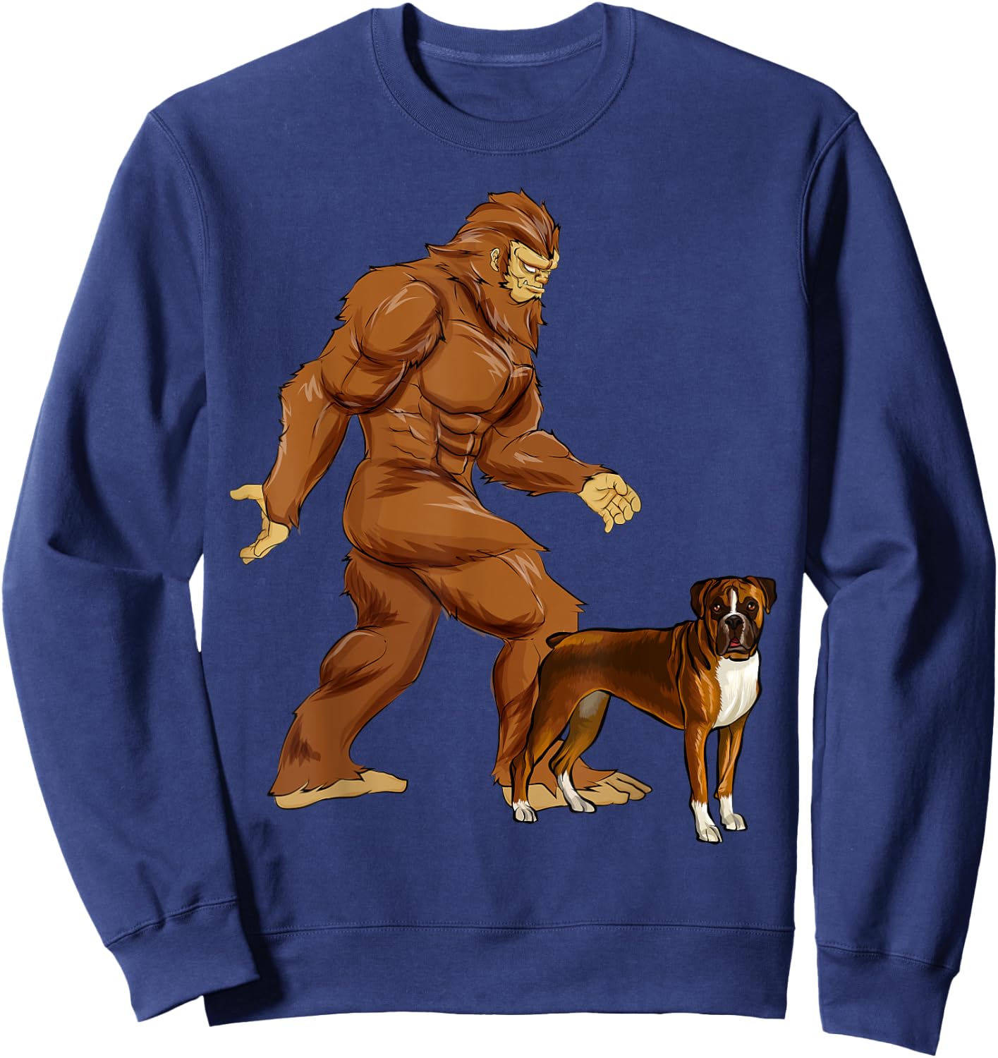 Funny Bigfoot Walking Boxer Sasquatch Dog Women Kids Sweatshirt - Sweatshirt | Navy