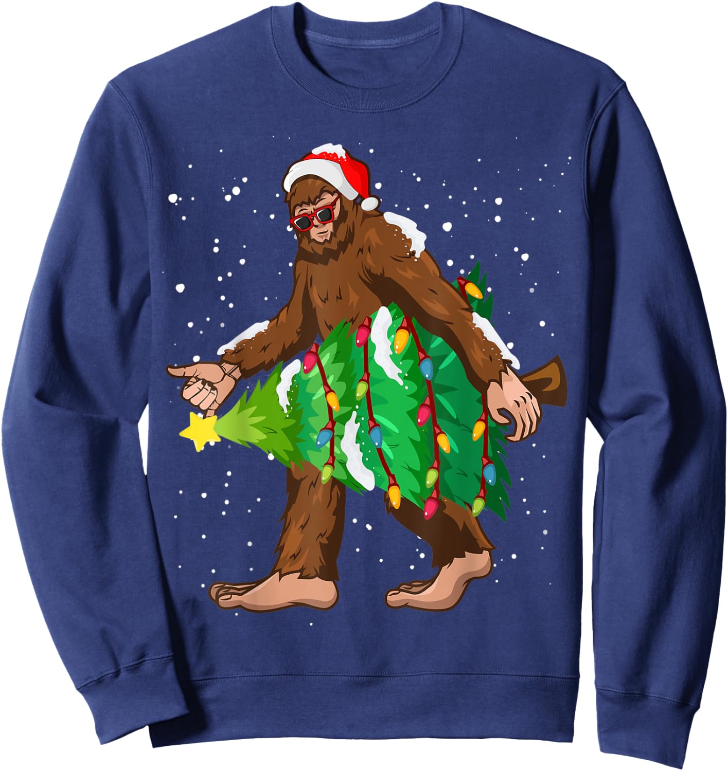 Bigfoot Christmas Santa Hat Xmas Tree Men Women Kids Pajama Sweatshirt - Sweatshirt | Navy