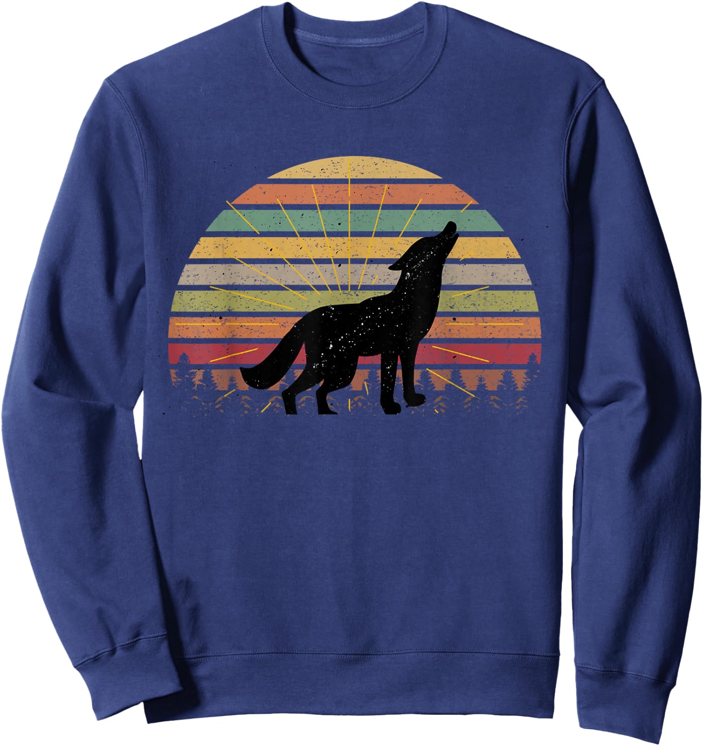 Vintage Retro Silhouette Wolves Wolf Howling At Moon Sweatshirt - Sweatshirt | Navy