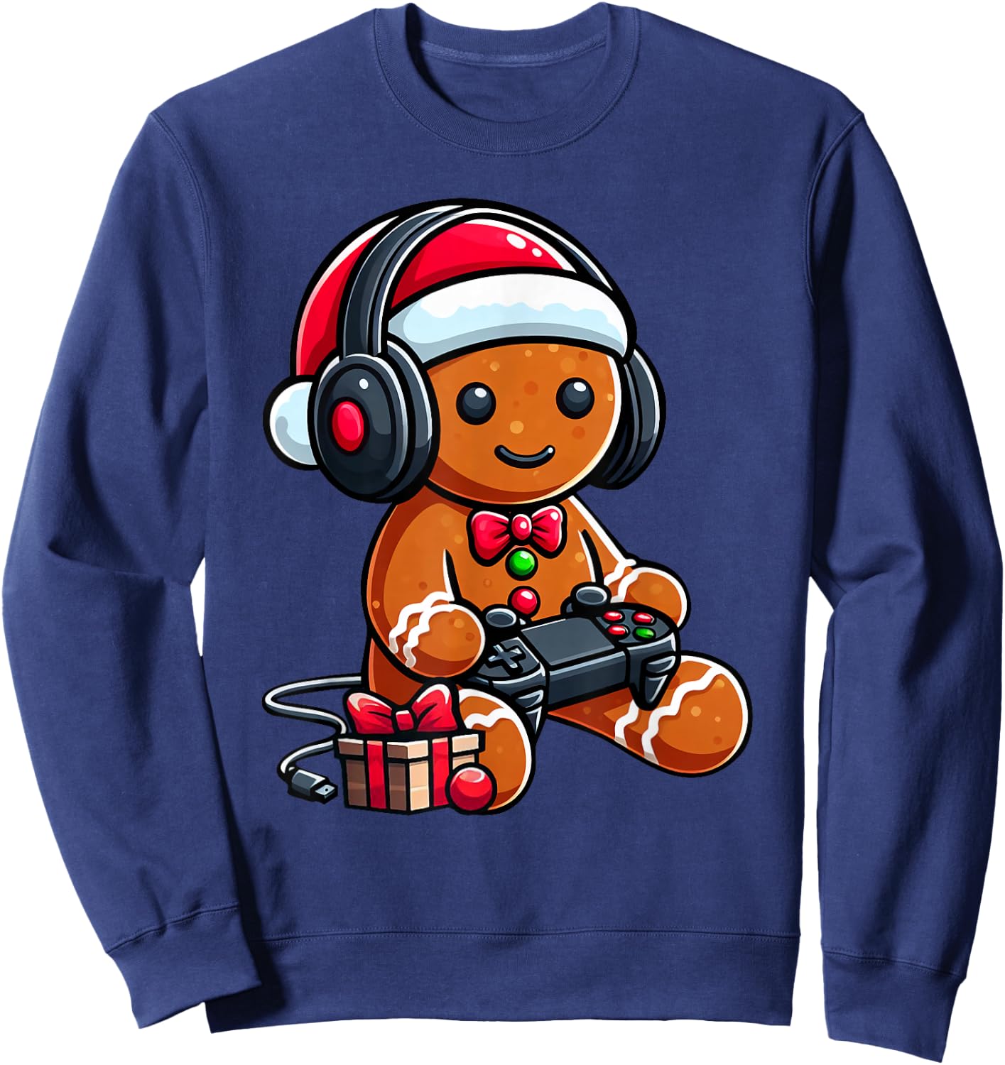 Funny Christmas Gamer Gingerbread Xmas Gaming Men Boys Kids Sweatshirt - Sweatshirt | Navy