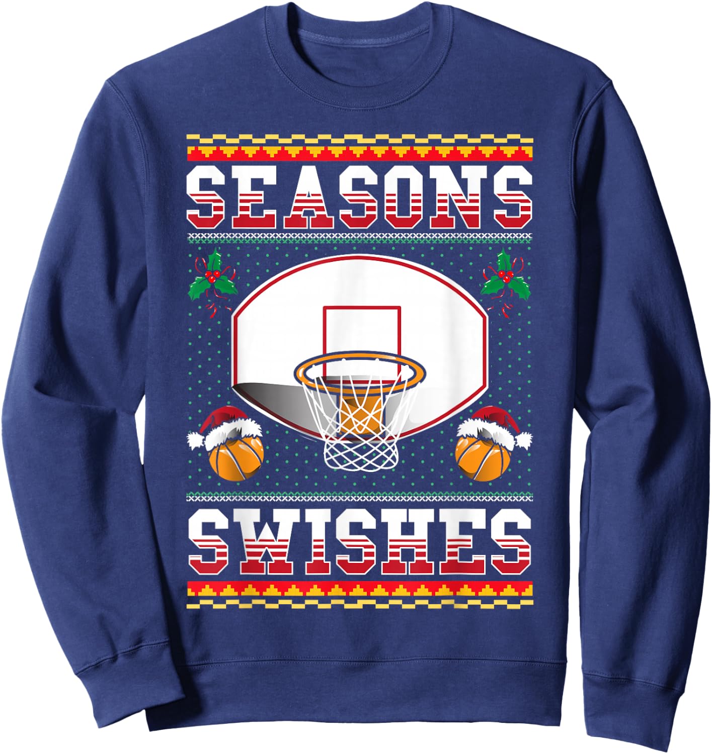 Basketball Seasons Swishes Ugly Christmas Pattern Sports Sweatshirt - Sweatshirt | Navy