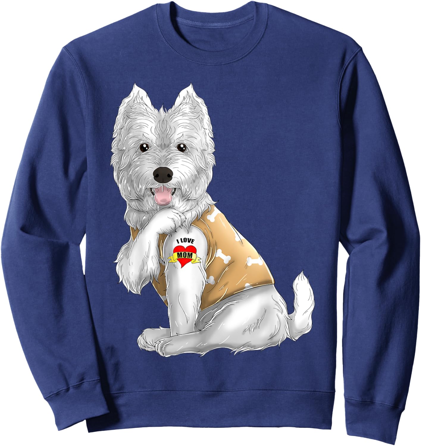 Westie I Love Mom Tattoo Dog Shirt Funny Mother's Day Gift Sweatshirt - Sweatshirt | Navy