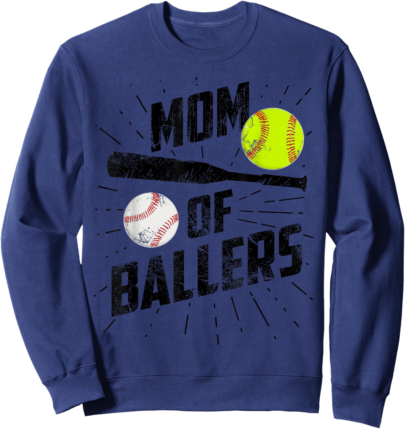 Mom Of Ballers Funny Baseball Softball Game Mothers Day Gift Sweatshirt - Sweatshirt | Navy