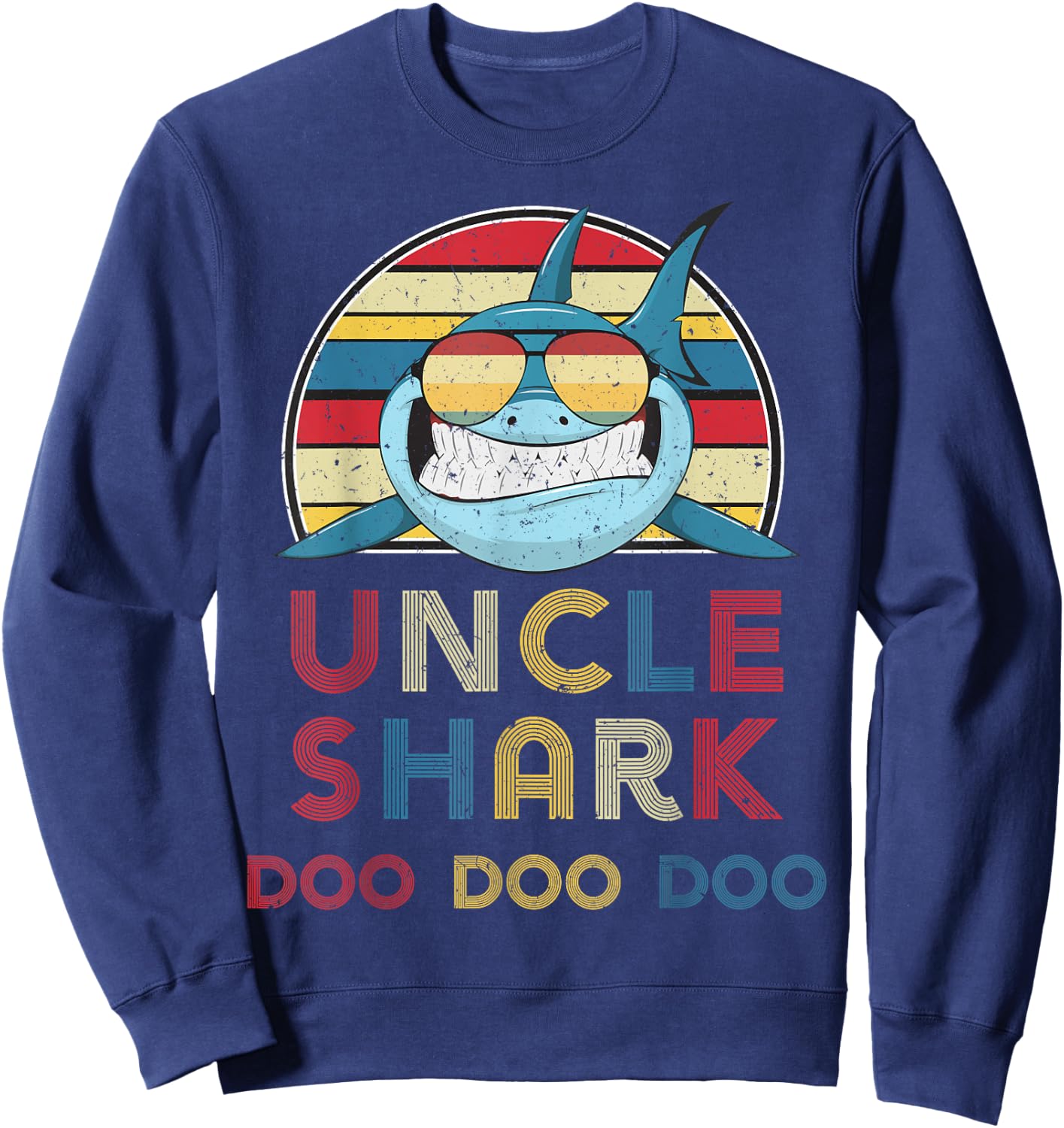 Retro Vintage Uncle Shark Gift Father Men Dad Sweatshirt - Sweatshirt | Navy