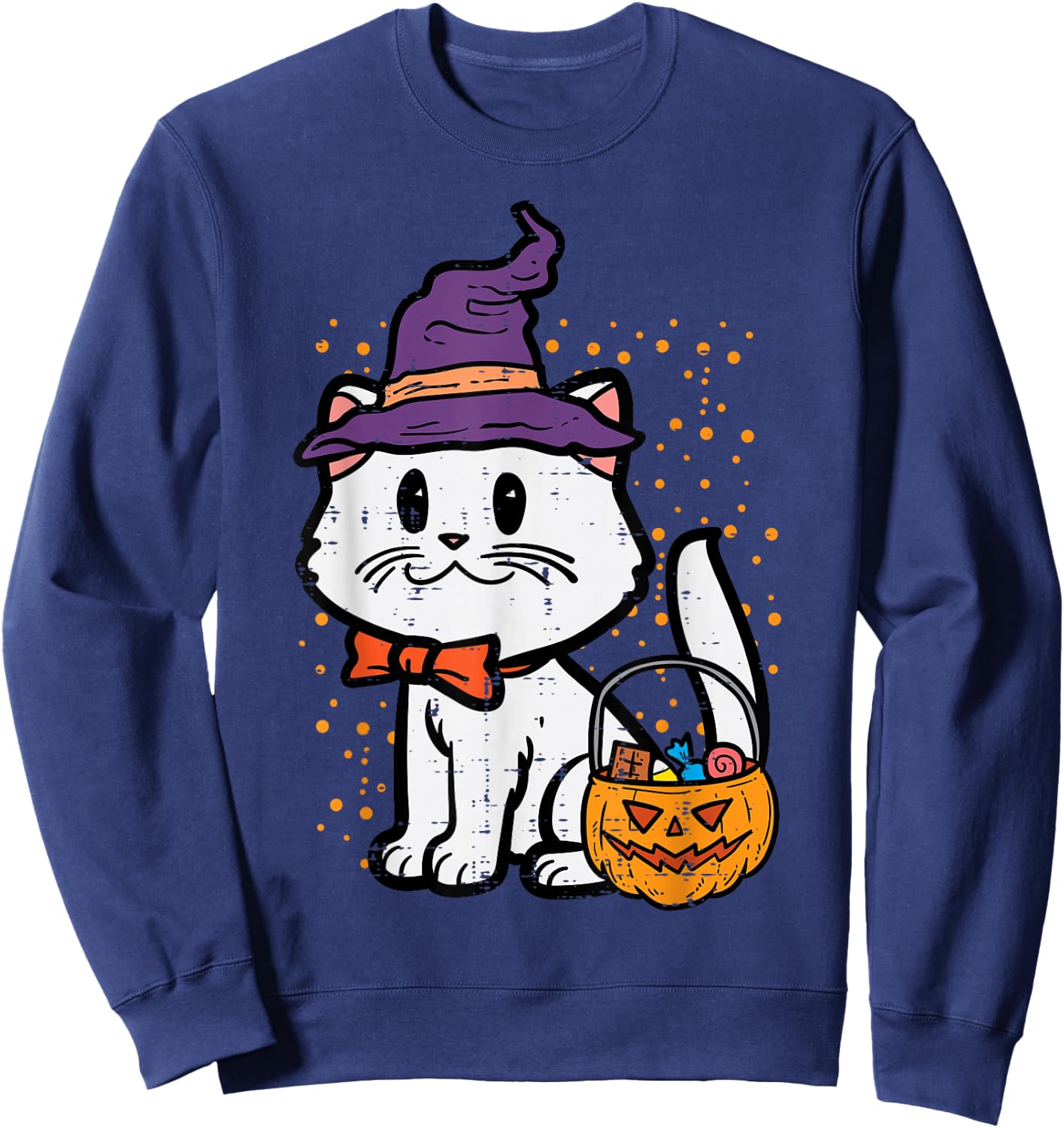 Halloween Witch Cat Trick Or Treat Kitten Costume Girls Kids Sweatshirt - Sweatshirt | Navy