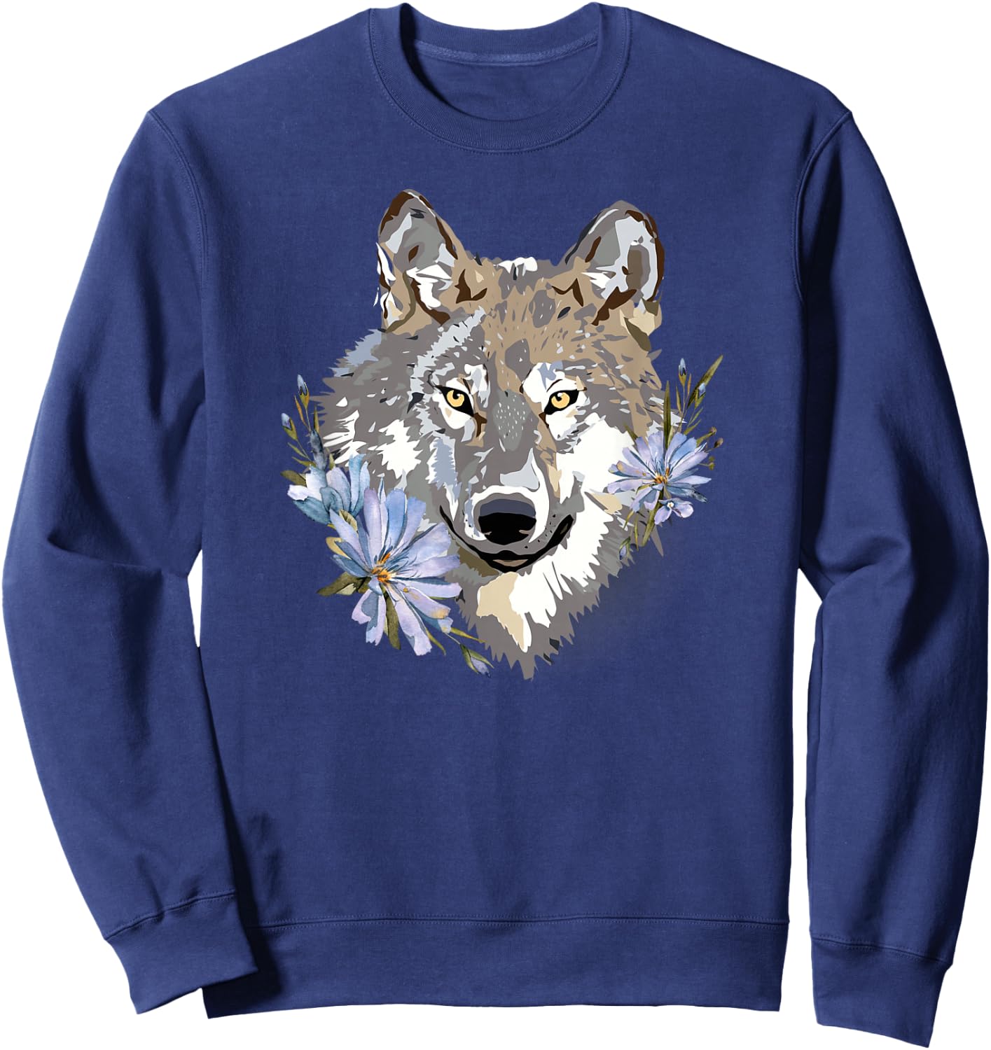 Wolf Cute Floral Graphic Wolves Women Girls Sweatshirt - Sweatshirt | Navy