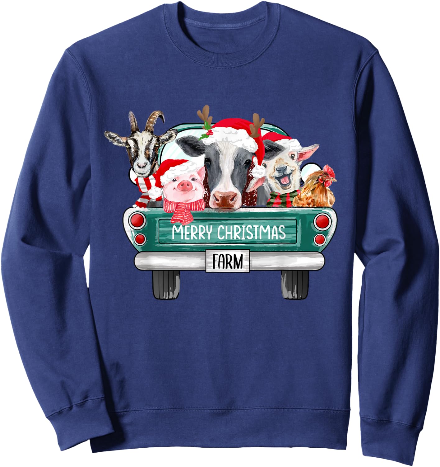 Christmas Farm Animals Truck Santa Hat Family Pajamas Xmas Sweatshirt - Sweatshirt | Navy