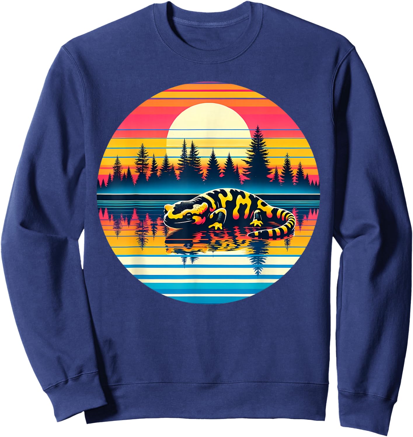Tiger Salamander Sunset Retro Style Vintage 80s 70s Birthday Sweatshirt - Sweatshirt | Navy