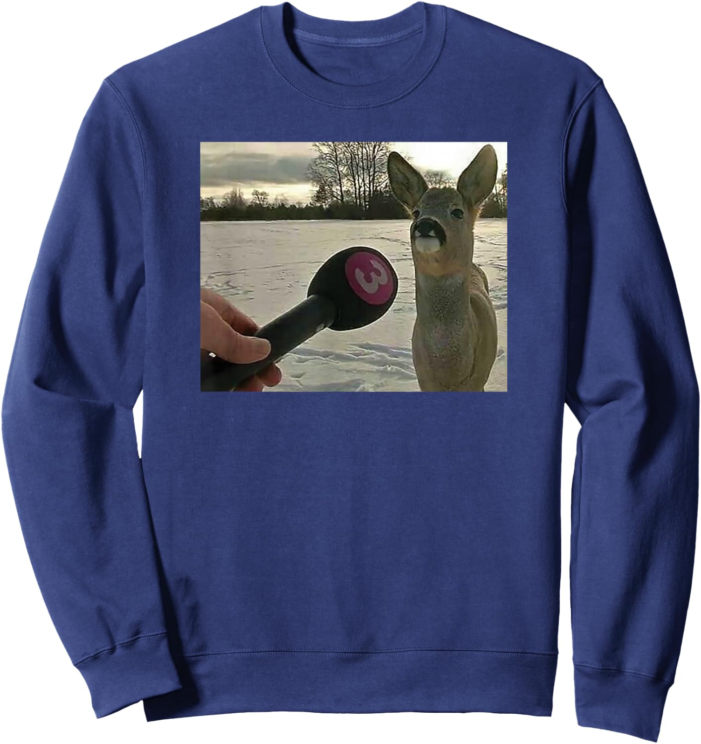 Deer Being Interviewed Meme Sweatshirt - Sweatshirt | Navy