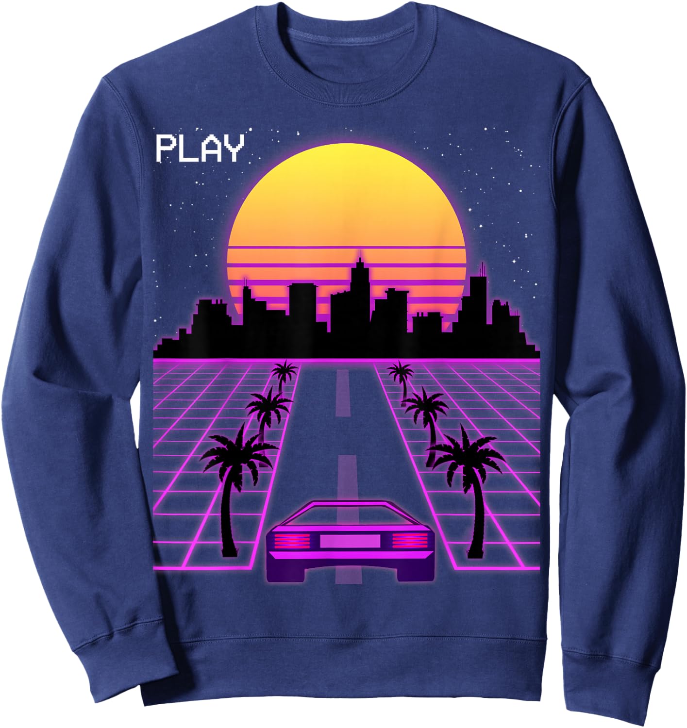 Vaporwave Sunset Synthwave Cyberpunk Outrun 80s Men Women Sweatshirt - Sweatshirt | Navy