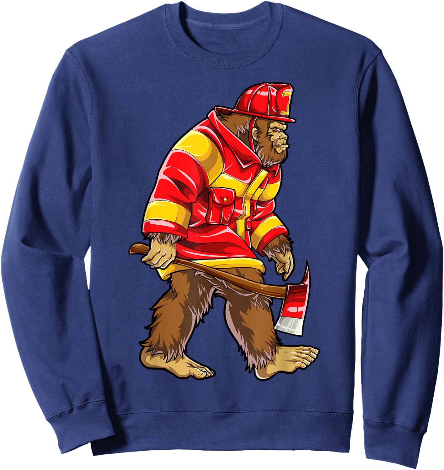 Bigfoot Firefighter Men Thin Red Line Sasquatch Lovers Funny Sweatshirt - Sweatshirt | Navy