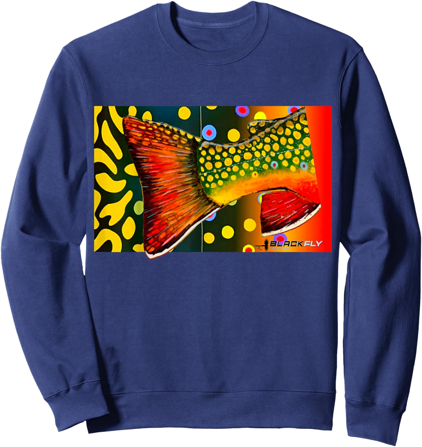 Custom Brook Trout Fly Fishing Shirts & by Black Fly Sweatshirt - Sweatshirt | Navy