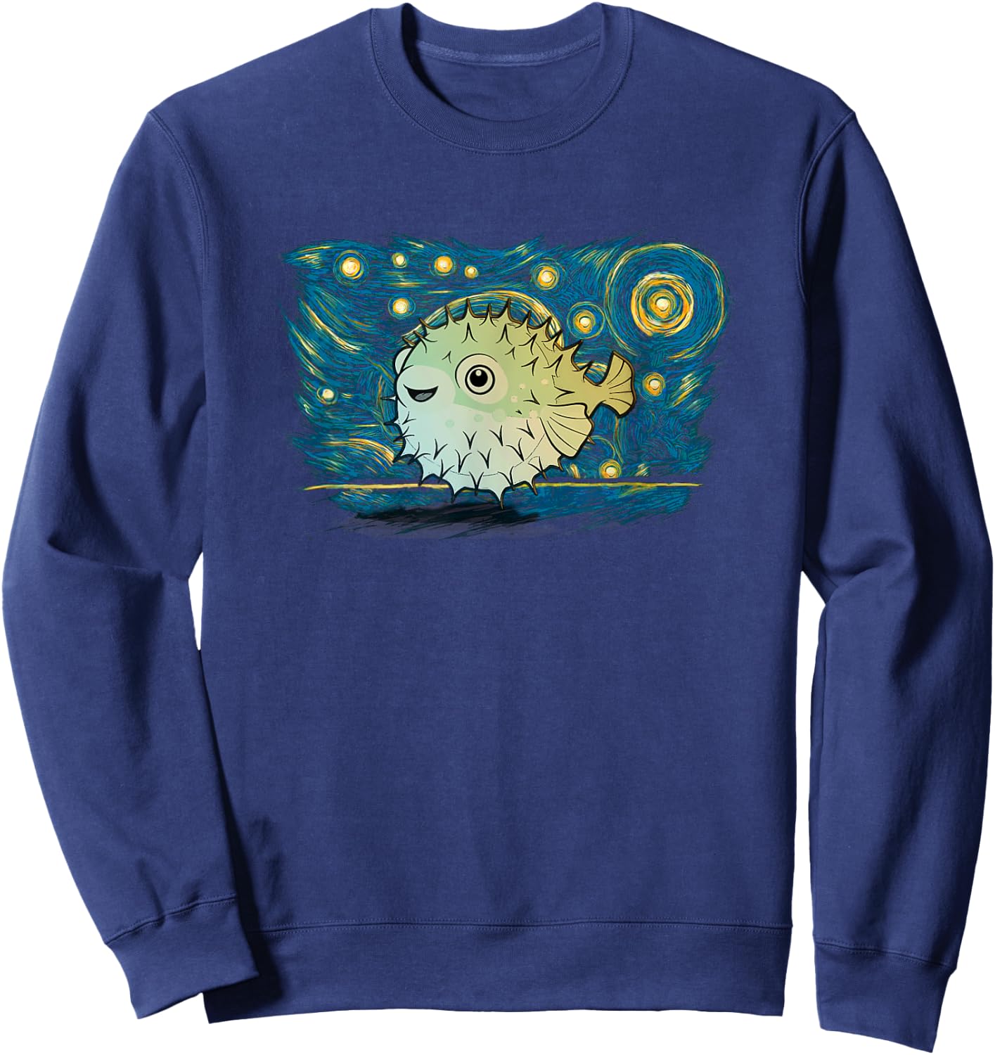 Retro Vintage Style Puffer Fish Sweatshirt - Sweatshirt | Navy