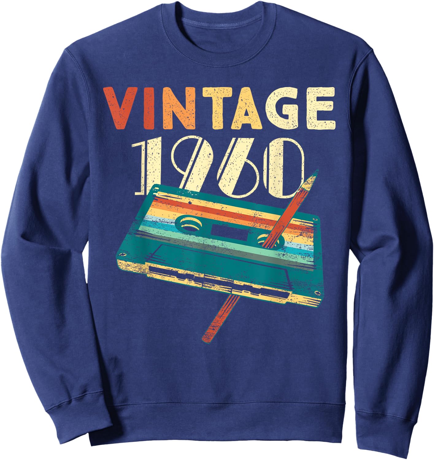 65 Years Old Gifts Vintage 1960 Music Cassette 65th Birthday Sweatshirt - Sweatshirt | Navy
