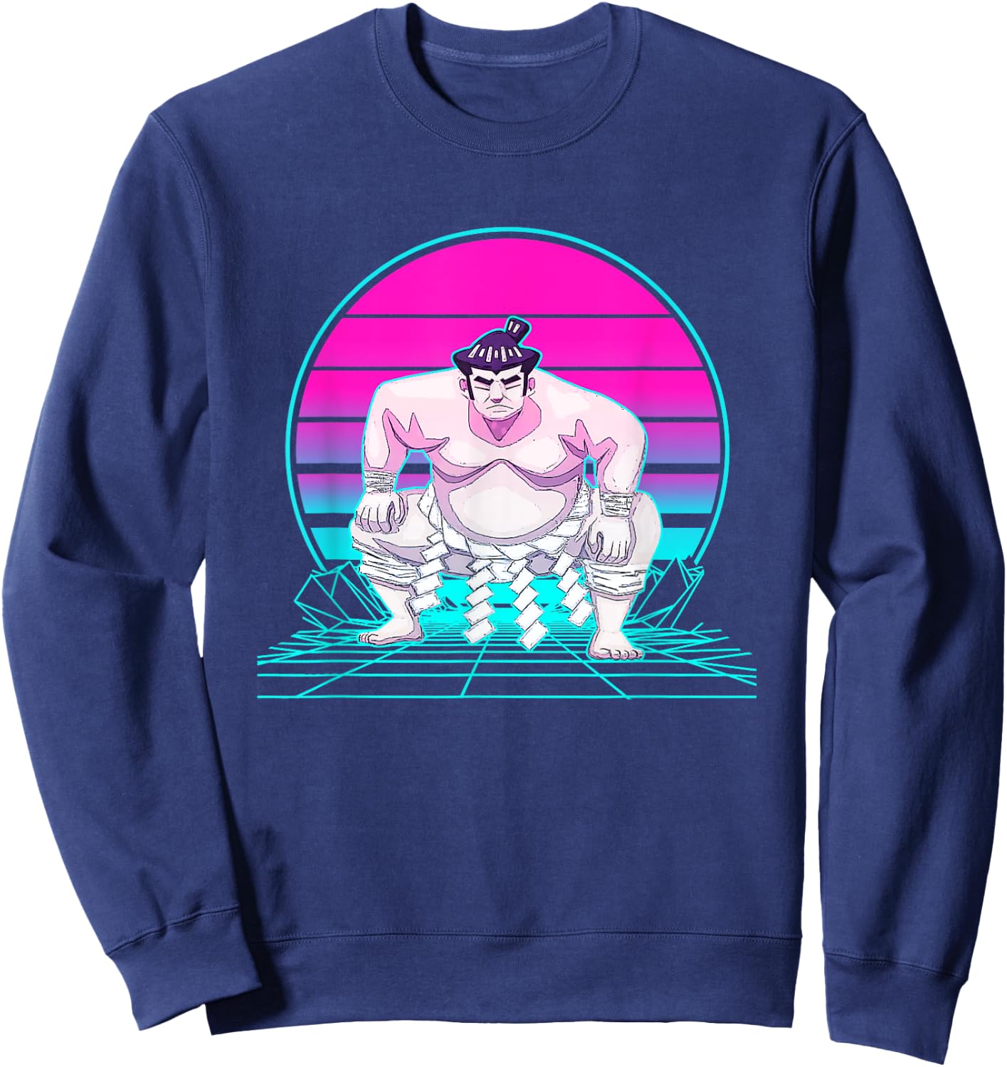 Vintage Retro Sunset Sumo Wrestler Sweatshirt - Sweatshirt | Navy