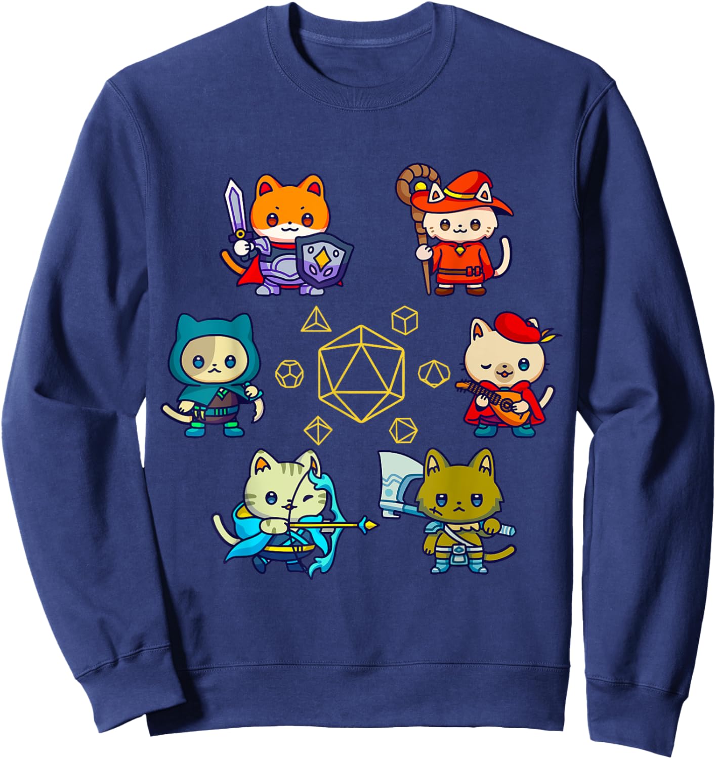RPG Gamer Cats D20 Dice Nerdy Geek Cat Men Women Kids Sweatshirt - Sweatshirt | Navy