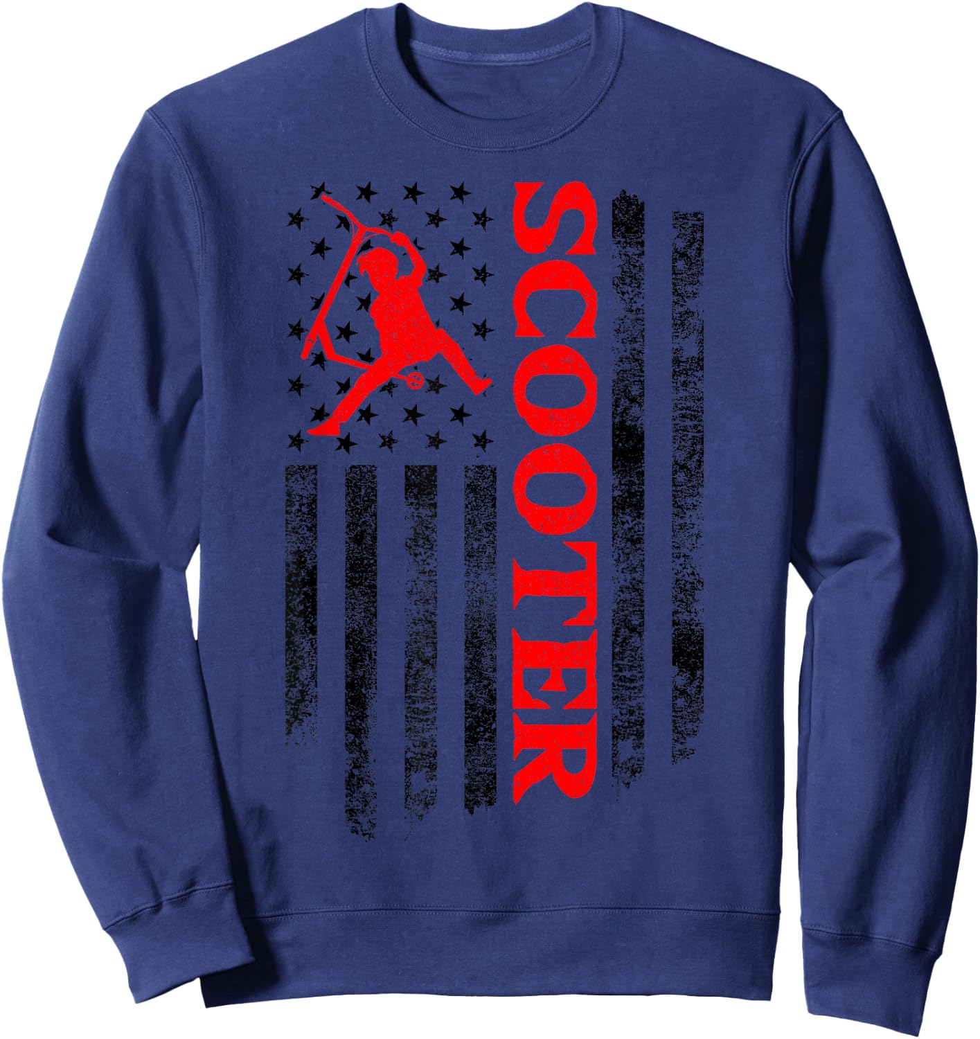 Scooter Stunt US Flag Retro Style Scooter Gifts Sweatshirt - Sweatshirt | Navy