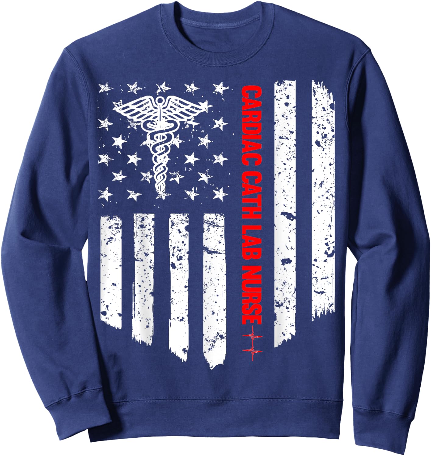 Cardiac Cath Lab Nurse American Flag Registered Nurse Gift Sweatshirt - Sweatshirt | Navy