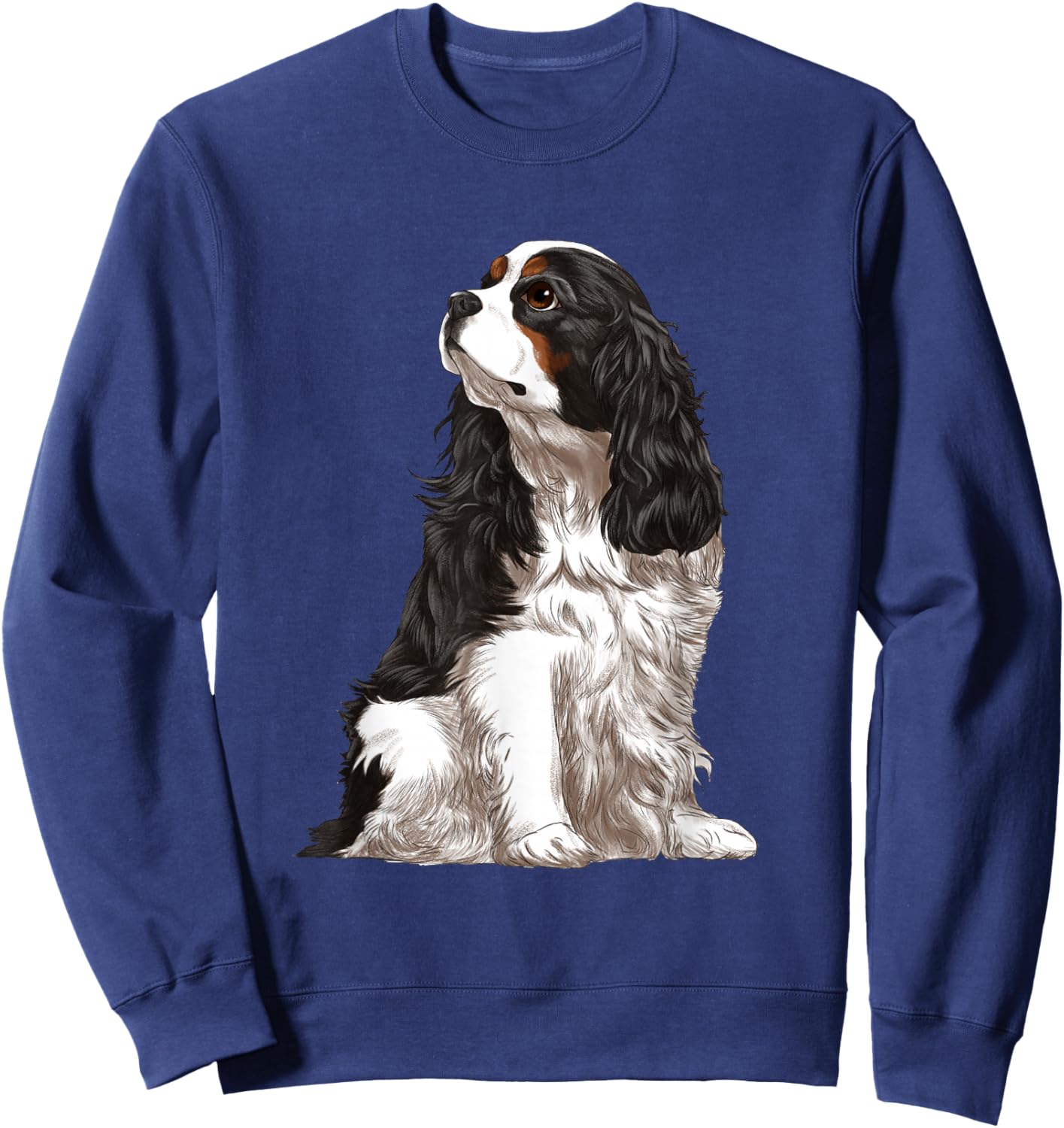 Sitting Dog Tri-Color Cavalier King Charles Spaniel Sweatshirt - Sweatshirt | Navy