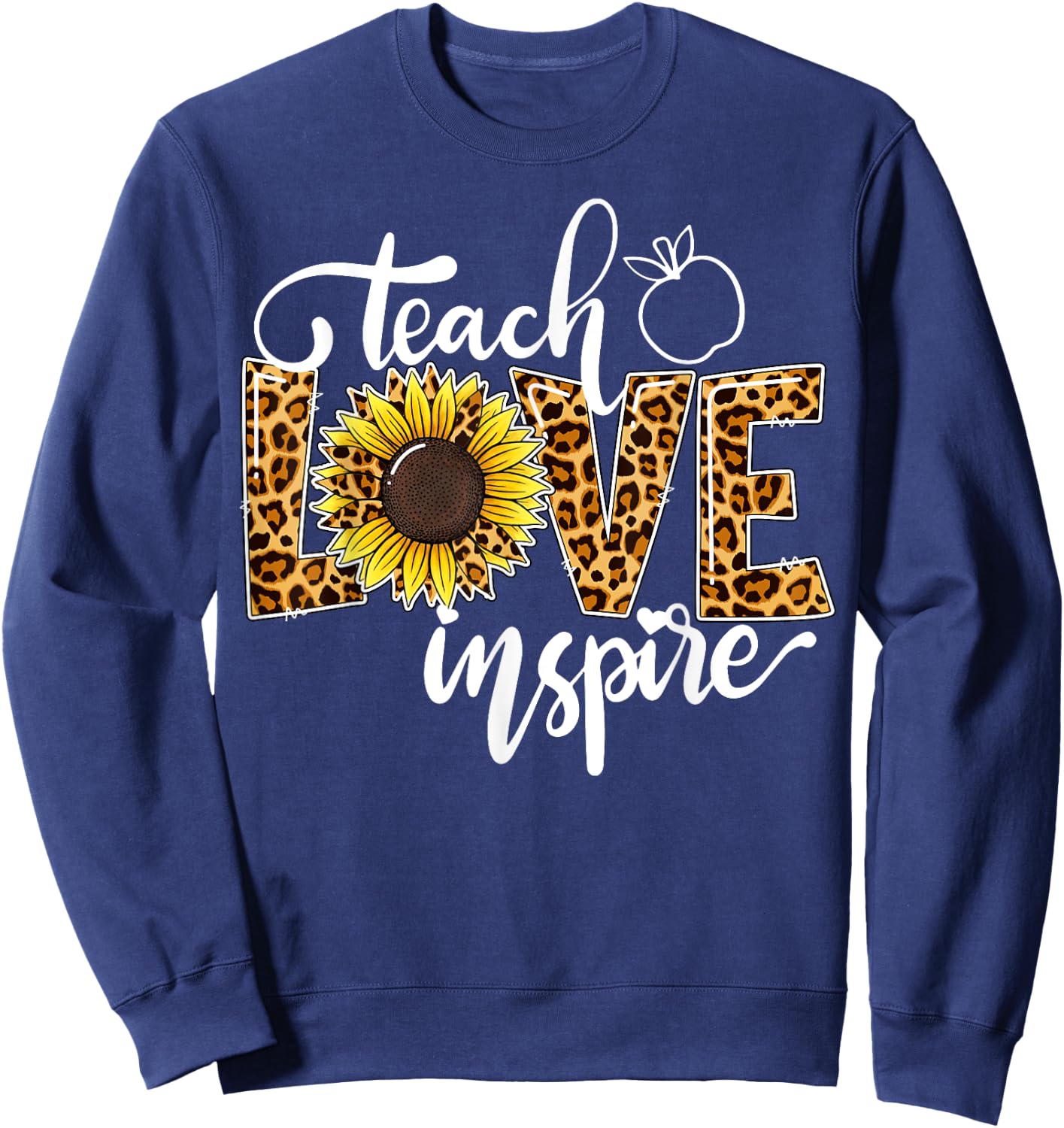 Teach Love Inspire Cute Sunflower Leopard Cheetah Print Sweatshirt - Sweatshirt | Navy