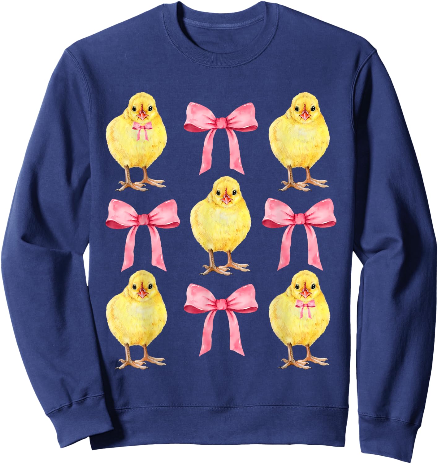 Funny Easter Chick Pink Coquette Bows Easter Day Girl Women Sweatshirt - Sweatshirt | Navy