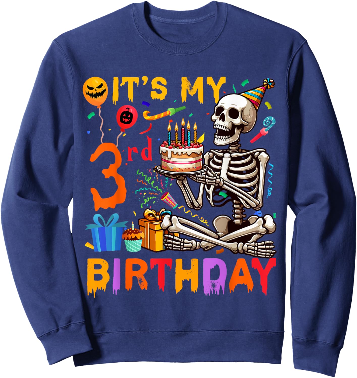 It's My 3rd Birthday Halloween Skeleton Matching Party Sweatshirt - Sweatshirt | Navy