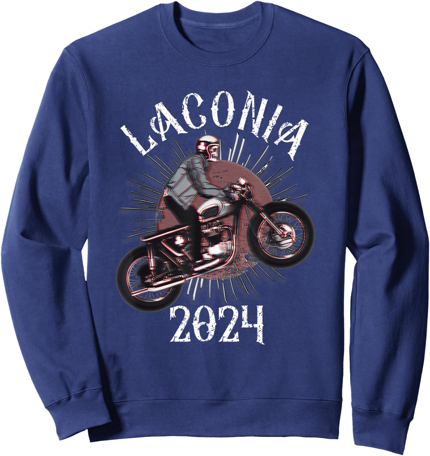 Vintage Laconia Bike Rally 2024 Weirs Beach NH Skull Biker Sweatshirt - Sweatshirt | Navy