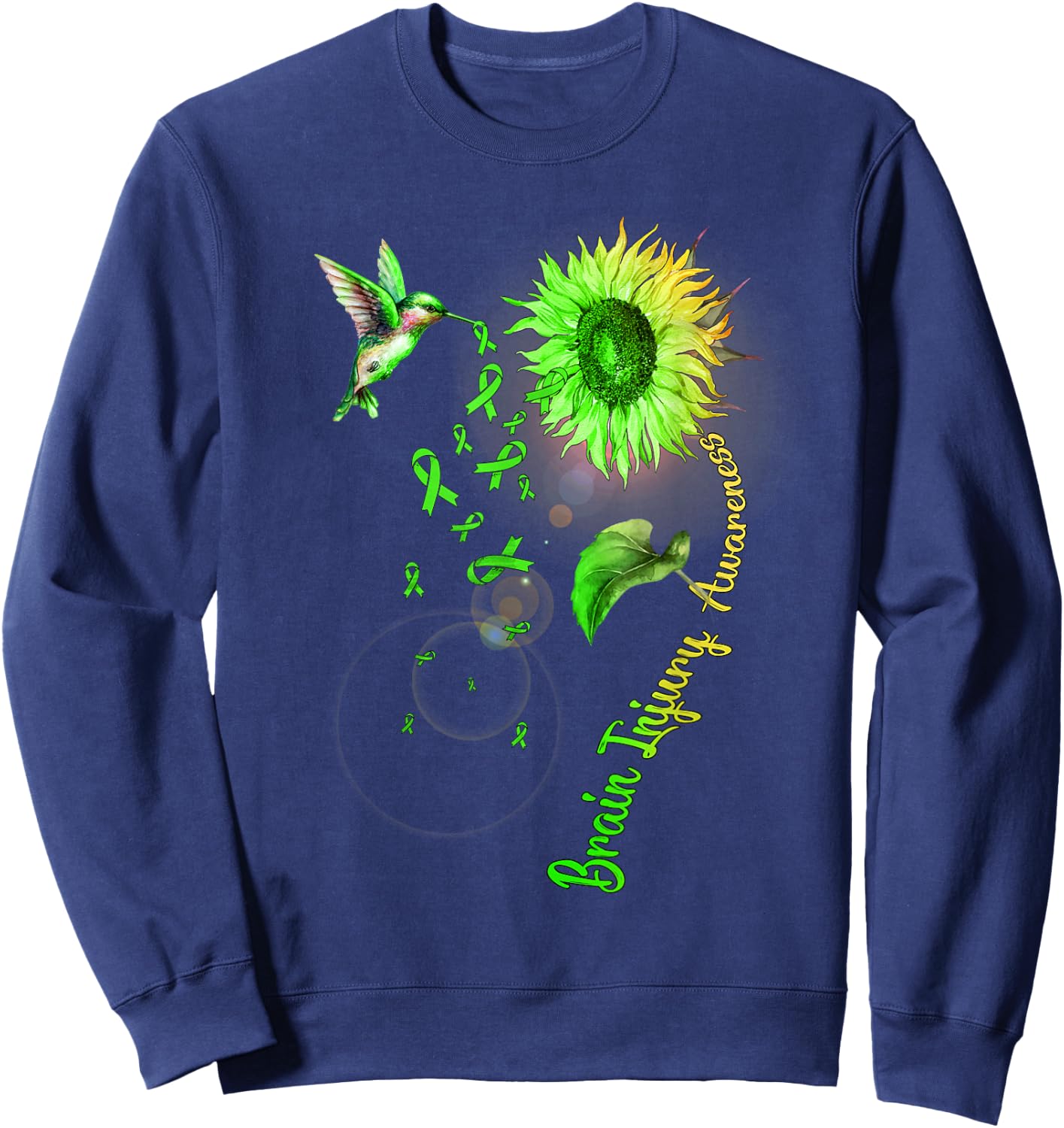 Brain Injury Sunflower Hummingbird Sweatshirt - Sweatshirt | Navy