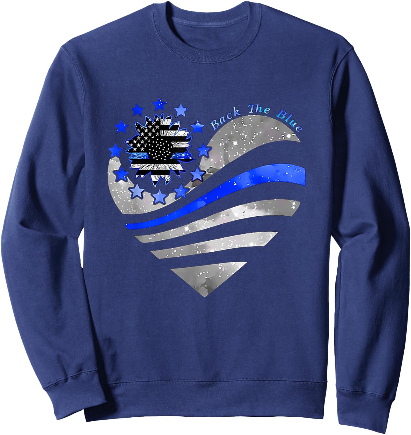 Sunflower Thin Blue Line Police Heart Back The Blue Law Enfo Sweatshirt - Sweatshirt | Navy