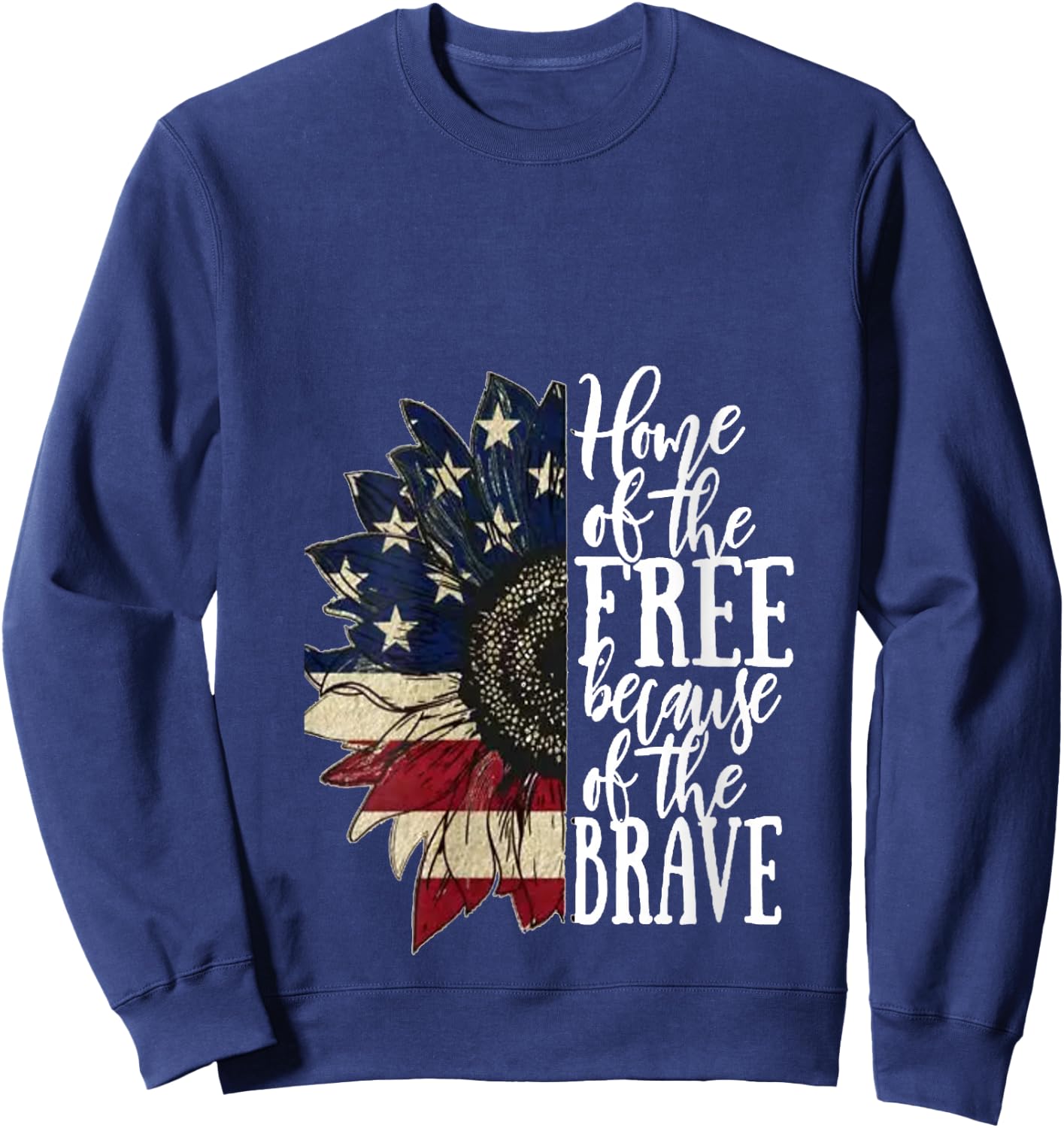 American Flag Patriot Home of The Free Because of The Brave V-Neck Sweatshirt - Sweatshirt | Navy