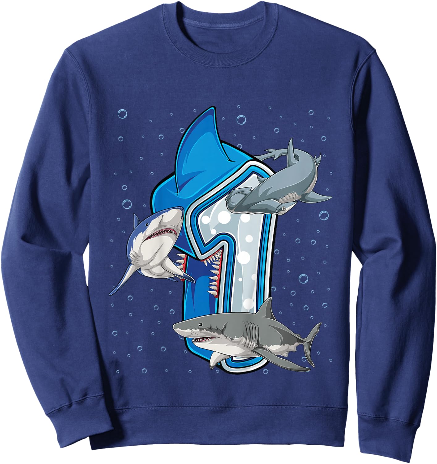 Kids 1st Birthday Boys Shark 1 year Old Ocean Shark B-day Sweatshirt - Sweatshirt | Navy