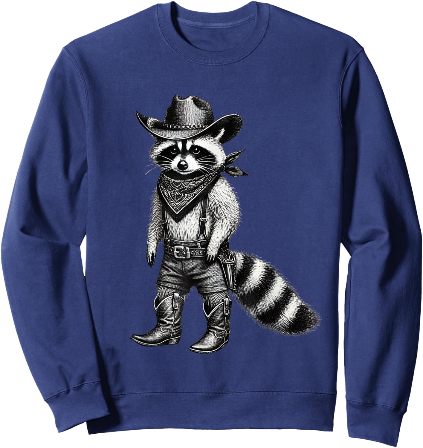 Vintage Raccoon Cowboy Funny Trash Cat Panda Western Country Sweatshirt - Sweatshirt | Navy
