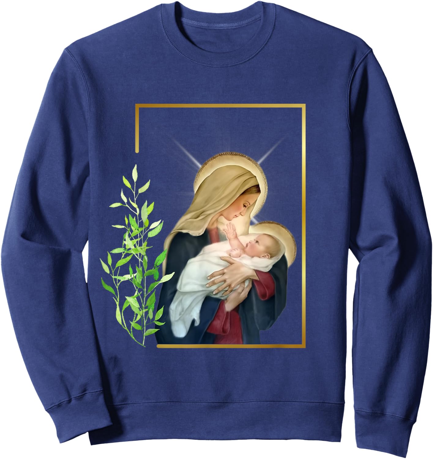 Blessed Holy Virgin Mary with Child Jesus - Rosary Catholic Sweatshirt - Sweatshirt | Navy