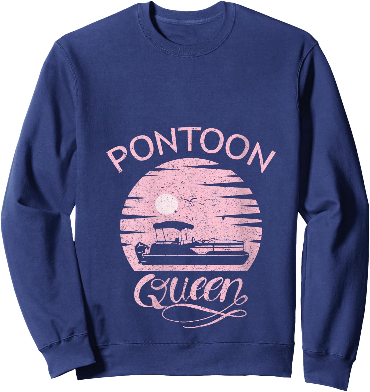 Pontoon Queen Design Funny Pontoon Boat Lover Girls Boating V-Neck Sweatshirt - Sweatshirt | Navy