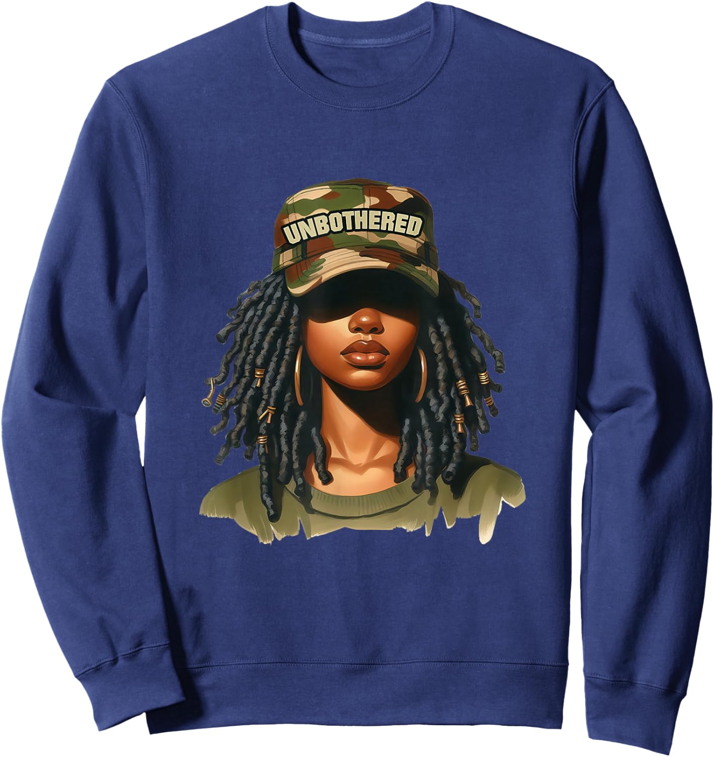 Melanin Unbothered Black Woman Locs Camo Black History Month Sweatshirt - Sweatshirt | Navy