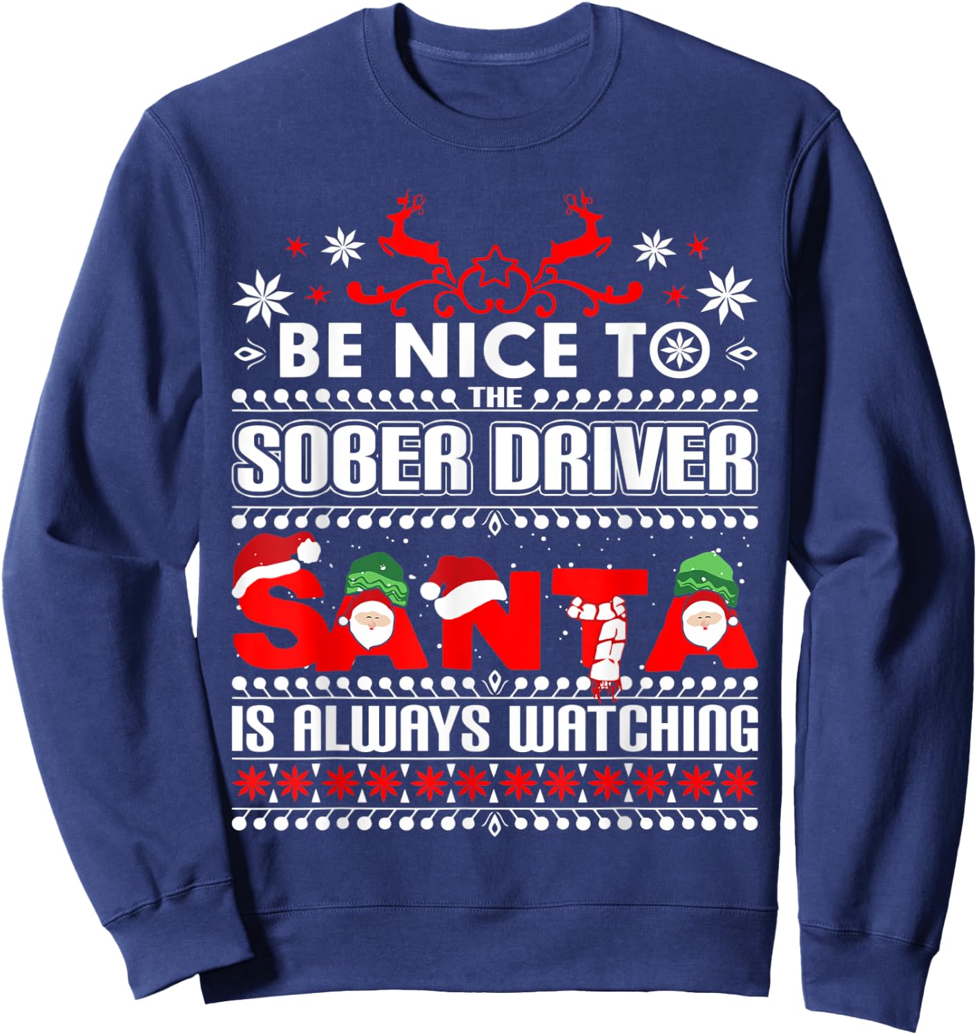 Festive Designated Driver Gift Ugly Christmas Sober Driving Sweatshirt - Sweatshirt | Navy