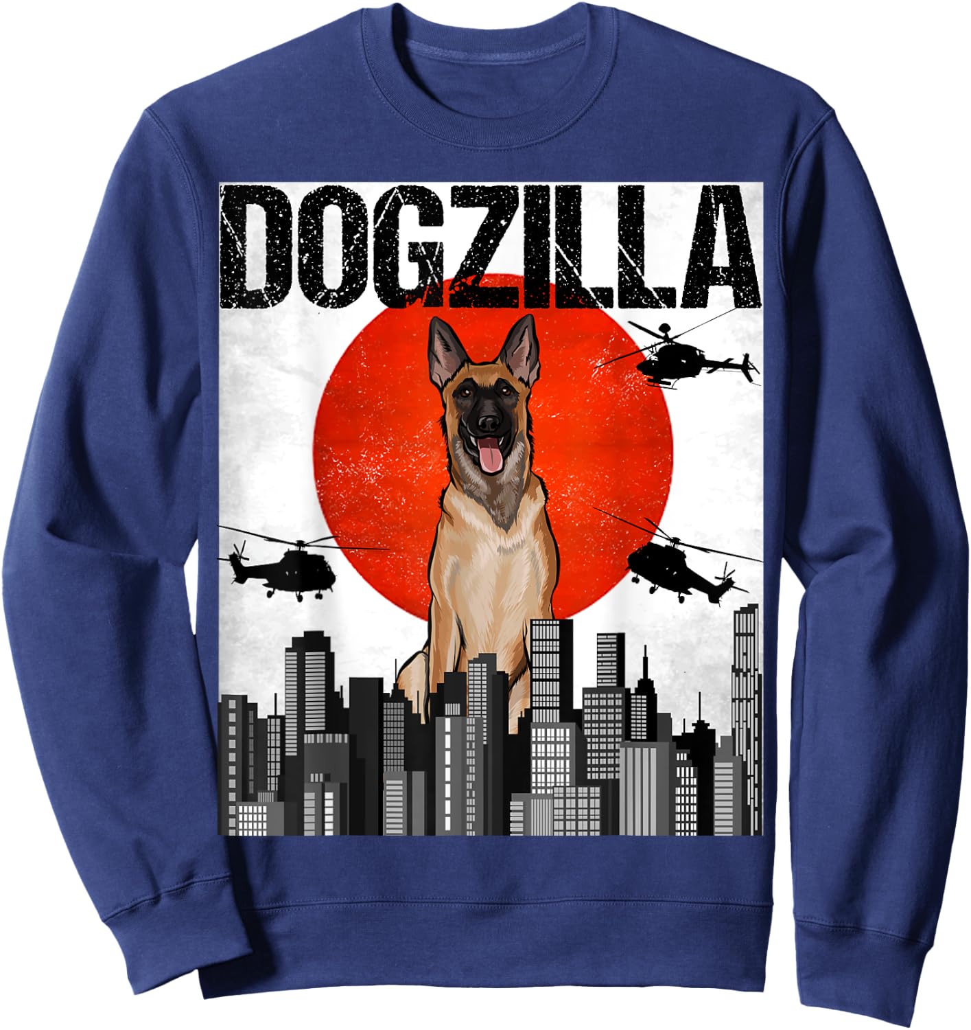 Funny Vintage Japanese Dogzilla Belgian Malinoi Sweatshirt - Sweatshirt | Navy