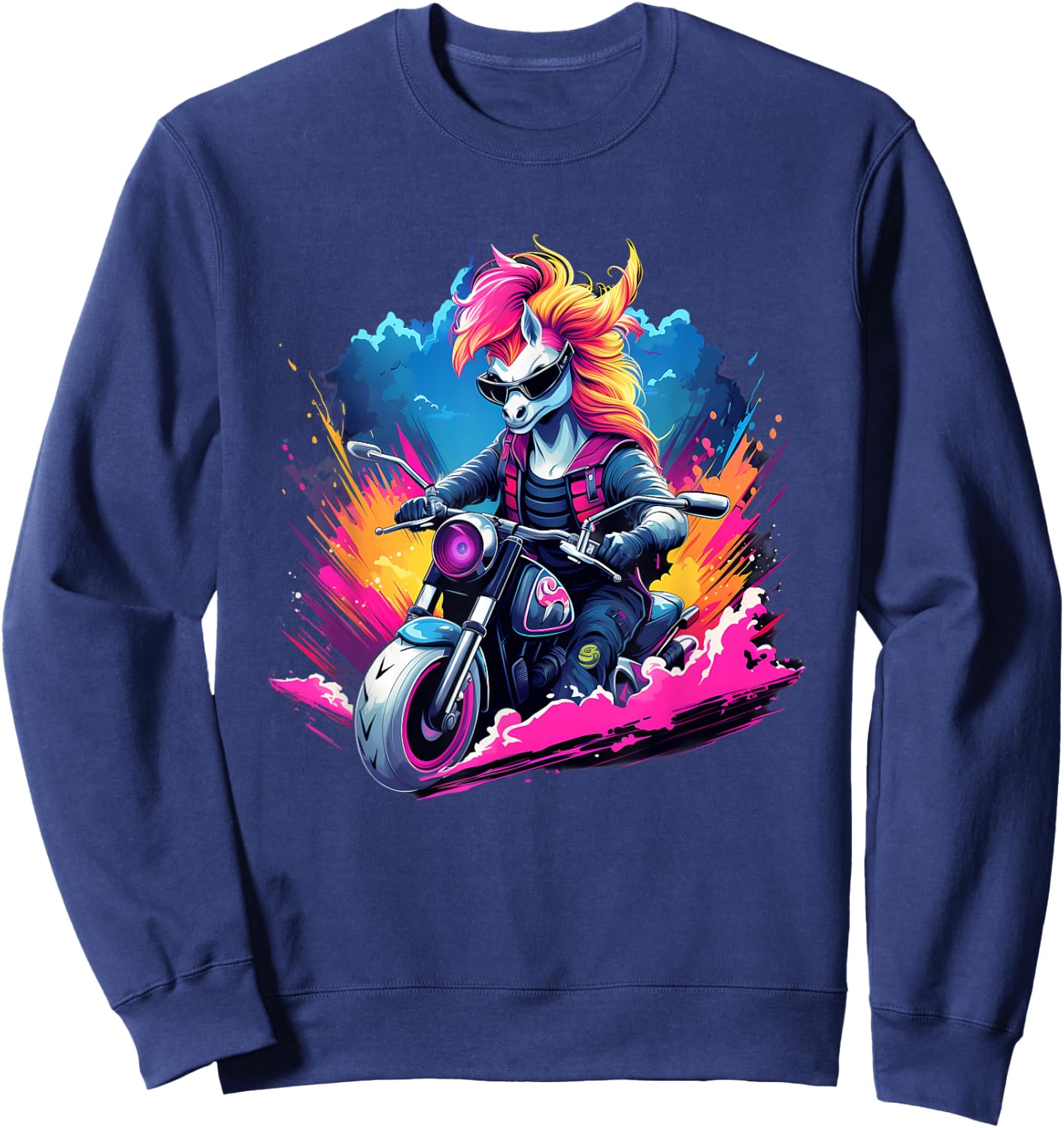 Biker Unicorn Riding Motorcycle Sweatshirt - Sweatshirt | Navy