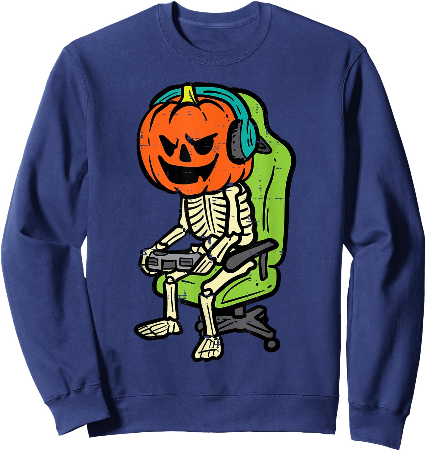 Halloween Gamer Skeleton Pumpkin Costume Men Boys Kids Teen Sweatshirt - Sweatshirt | Navy