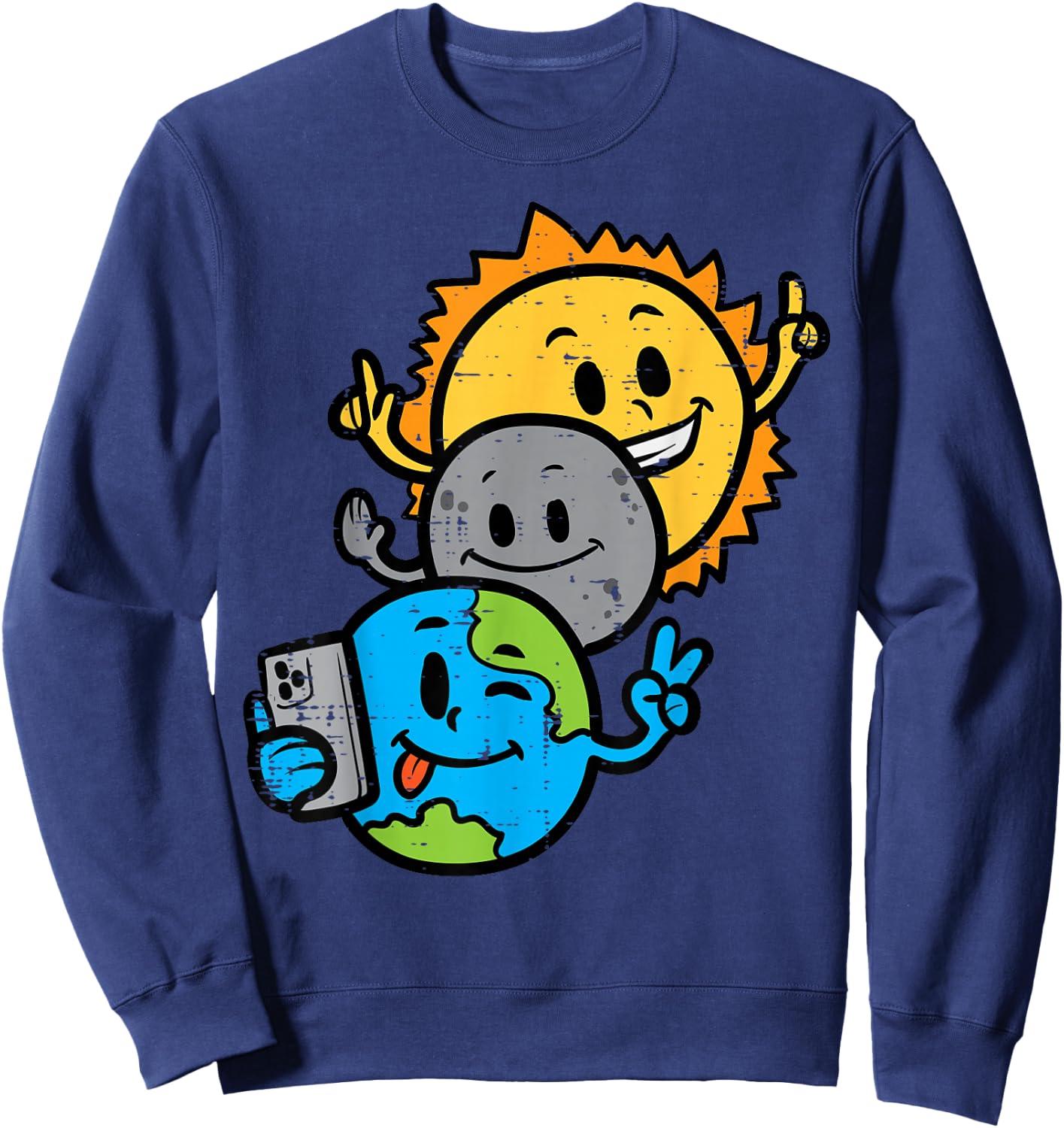 Selfie Earth Moon Sun Funny Total Solar Eclipse 2024 Kids Sweatshirt - Sweatshirt | Navy