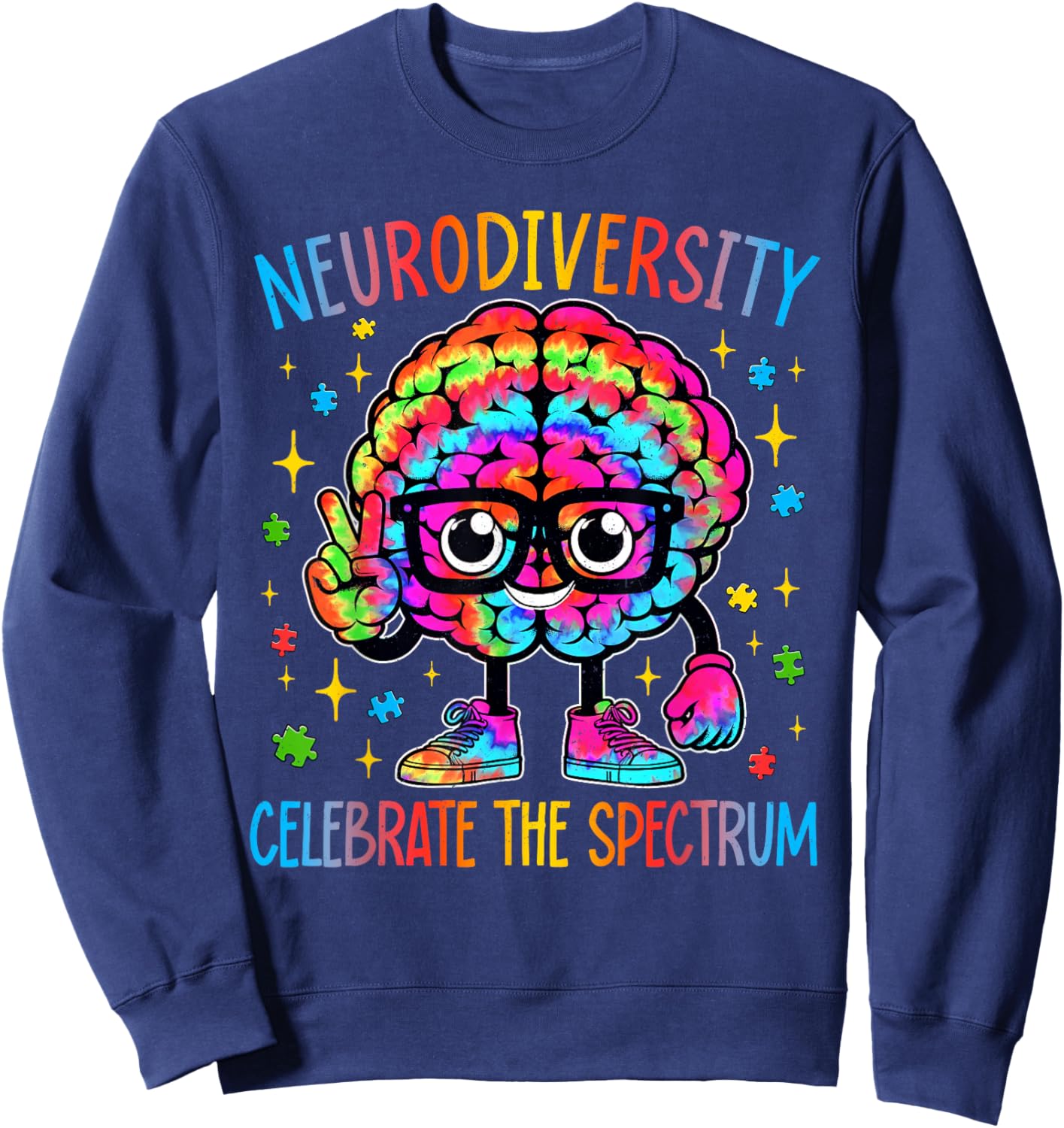 Neurodiversity Brain Autism Awareness ASD ADHD Men Women Kid Sweatshirt - Sweatshirt | Navy