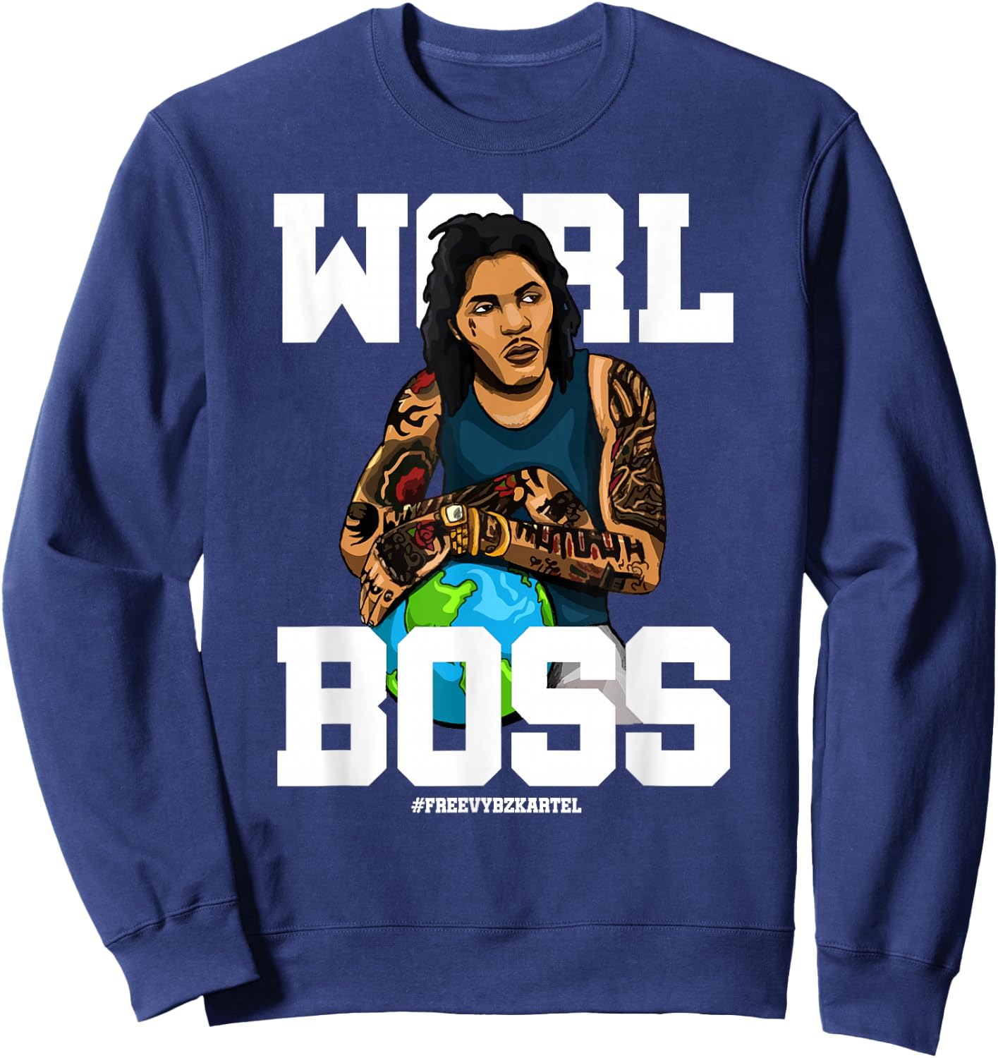 Free Worl Boss! Kartel Music Lover Gift Sweatshirt - Sweatshirt | Navy