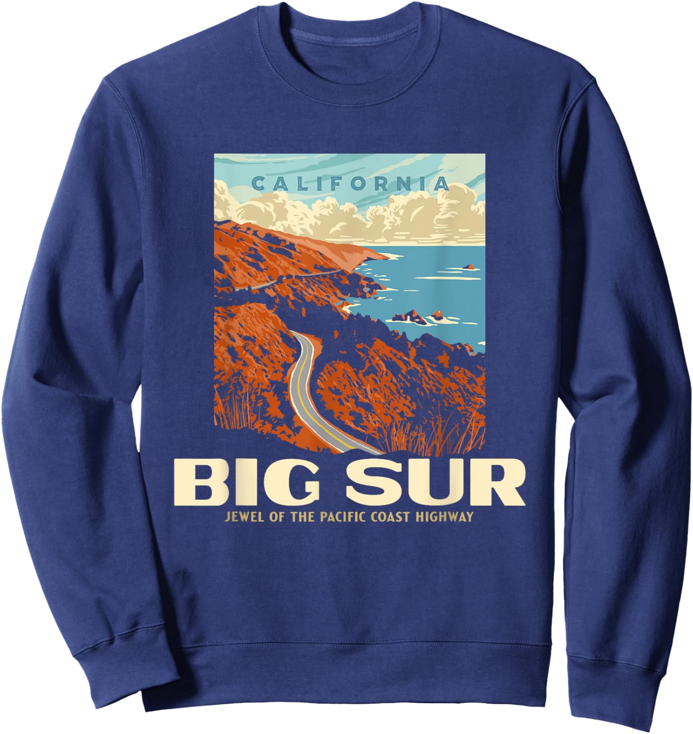 Retro Big Sur California Coast WPA Style Vintage Graphic Sweatshirt - Sweatshirt | Navy