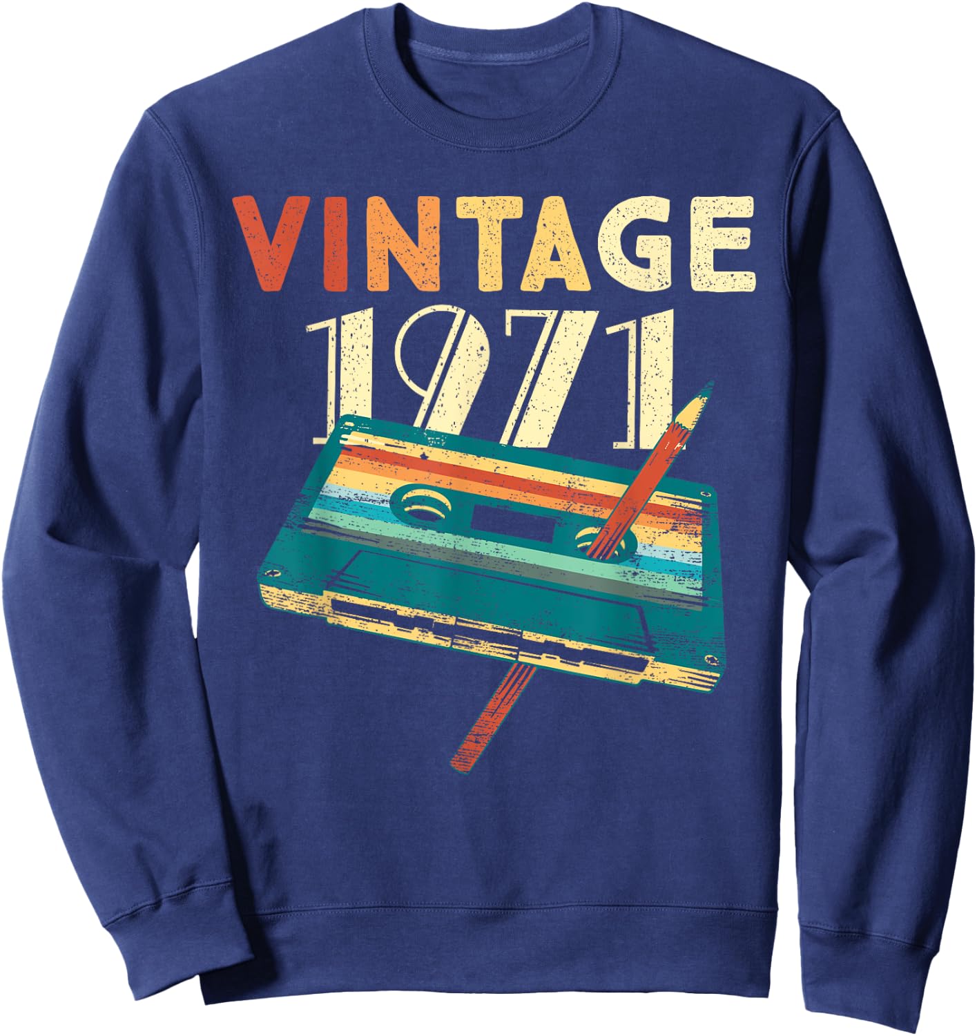 Vintage 1971 Music Cassette 54th Birthday Gifts 54 Years Old Sweatshirt - Sweatshirt | Navy