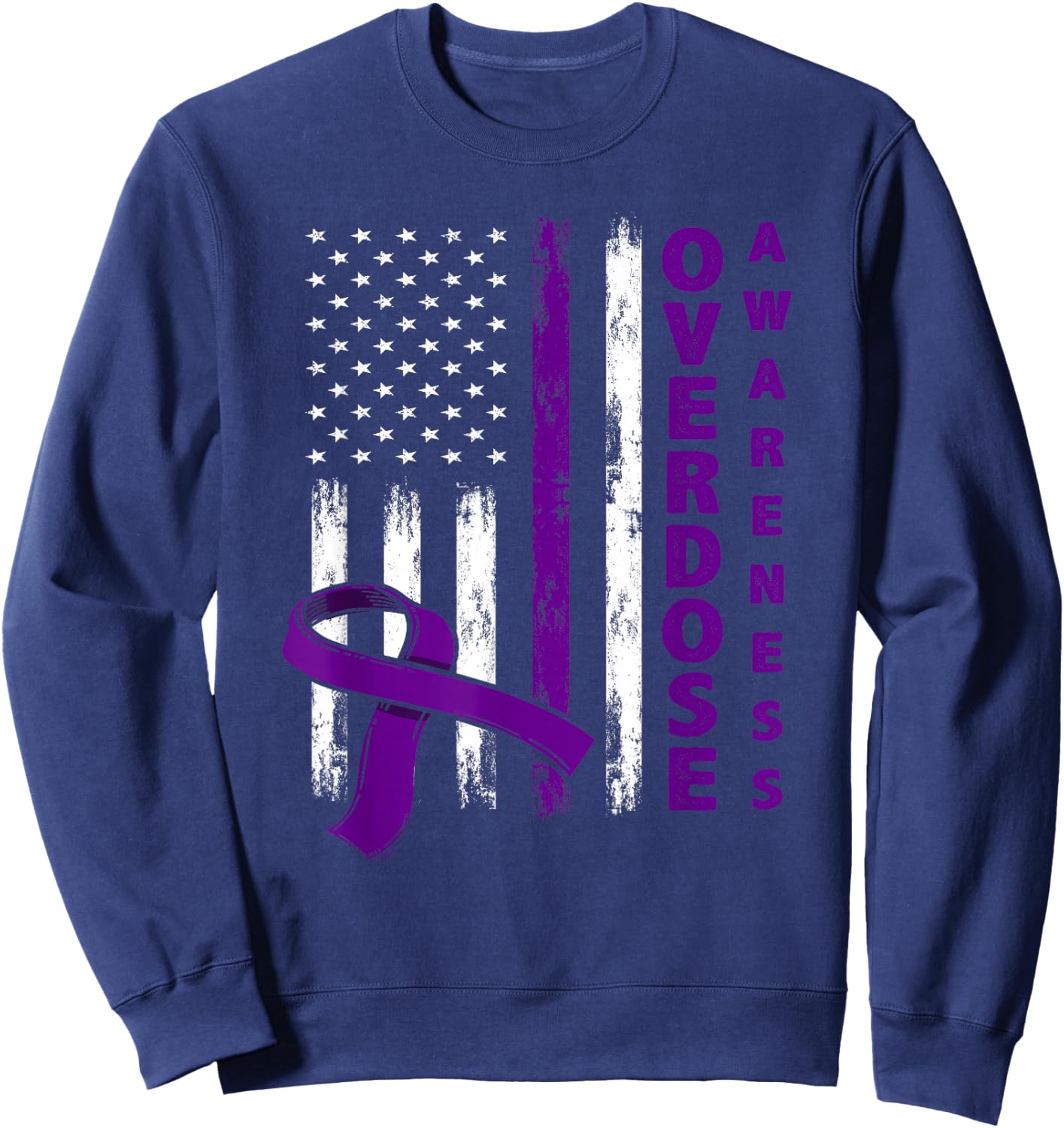 Overdose Awareness Day USA American Flag Overdose Awareness Sweatshirt - Sweatshirt | Navy