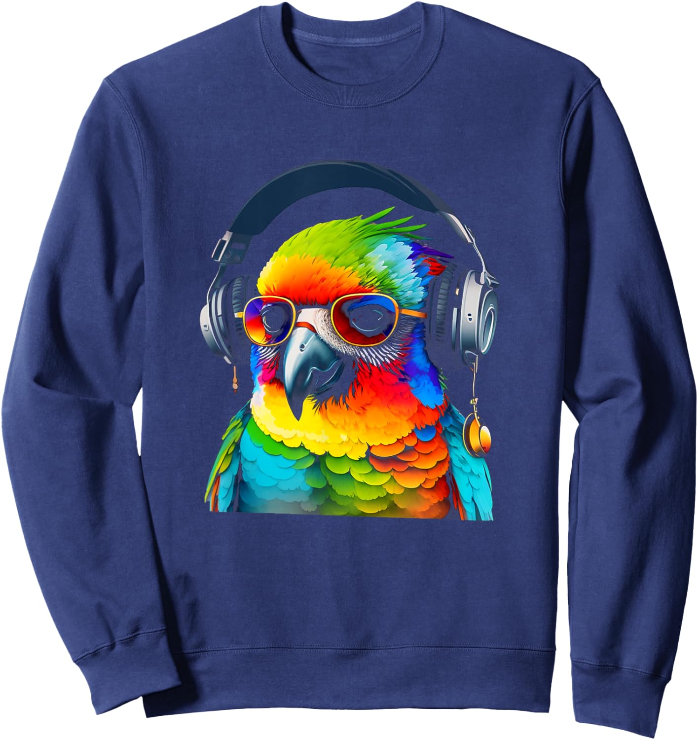 DJ Parrot with Sunglasses Headphones Music Funny Parrot Sweatshirt - Sweatshirt | Navy