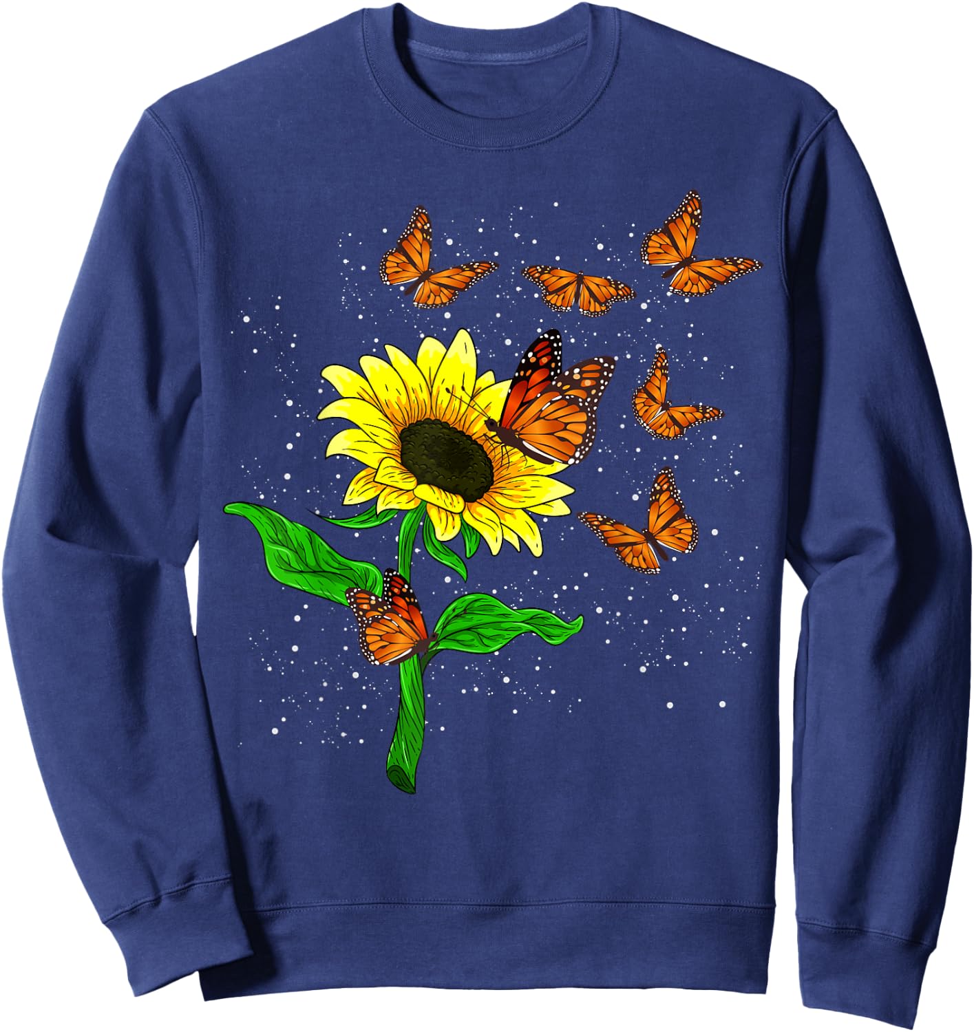 Nature Yellow Flower Blossom Butterfly Floral Sunflower Sweatshirt - Sweatshirt | Navy