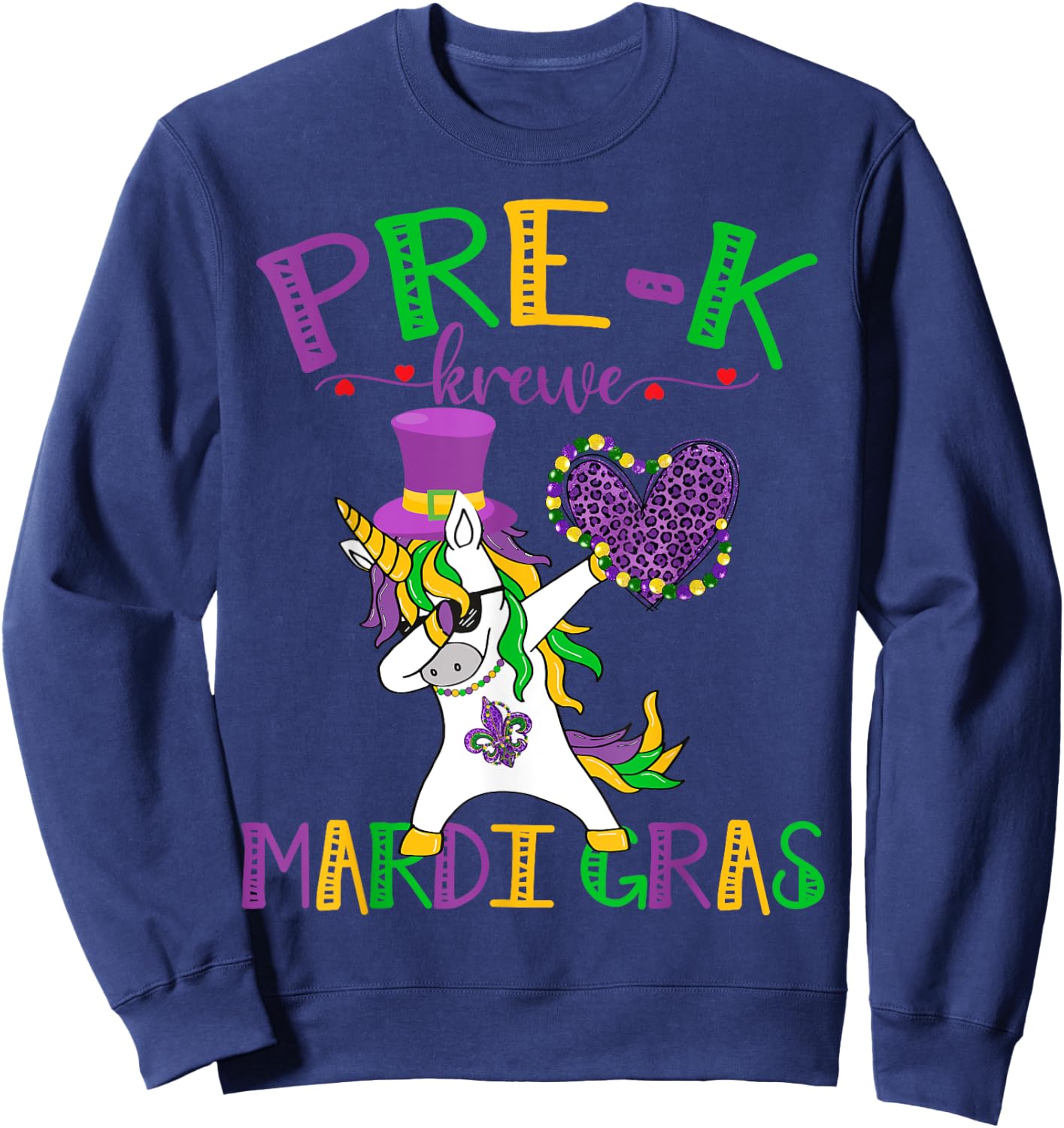 Pre-K Mardigras Unicorn Pre-K Krewe Unicorn Lover Sweatshirt - Sweatshirt | Navy